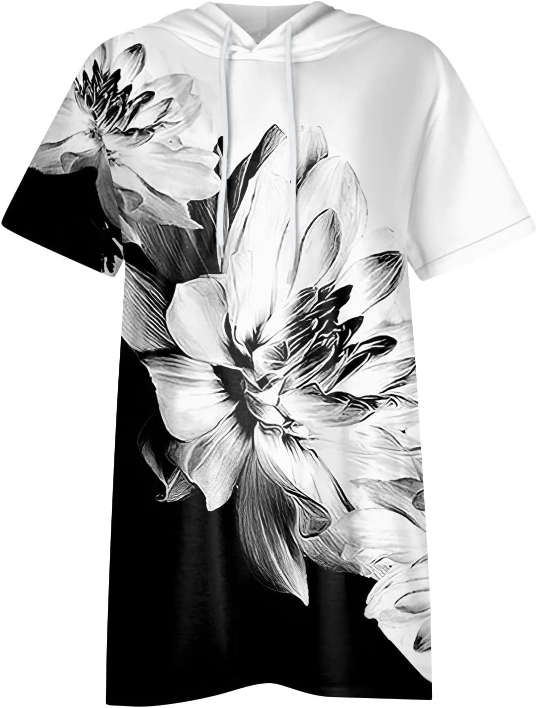 Women's Casual Summer Hoodies Short Sleeve Drawstring Hoodies Tops Front Pullover T-Shirts Tops