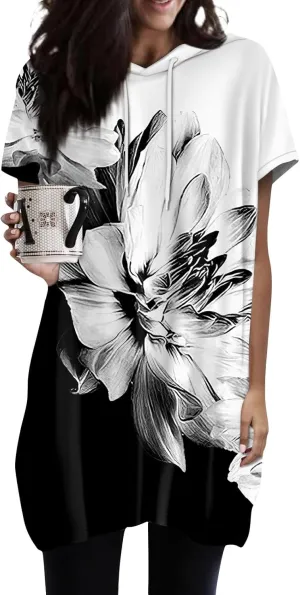 Women's Casual Summer Hoodies Short Sleeve Drawstring Hoodies Tops Front Pullover T-Shirts Tops