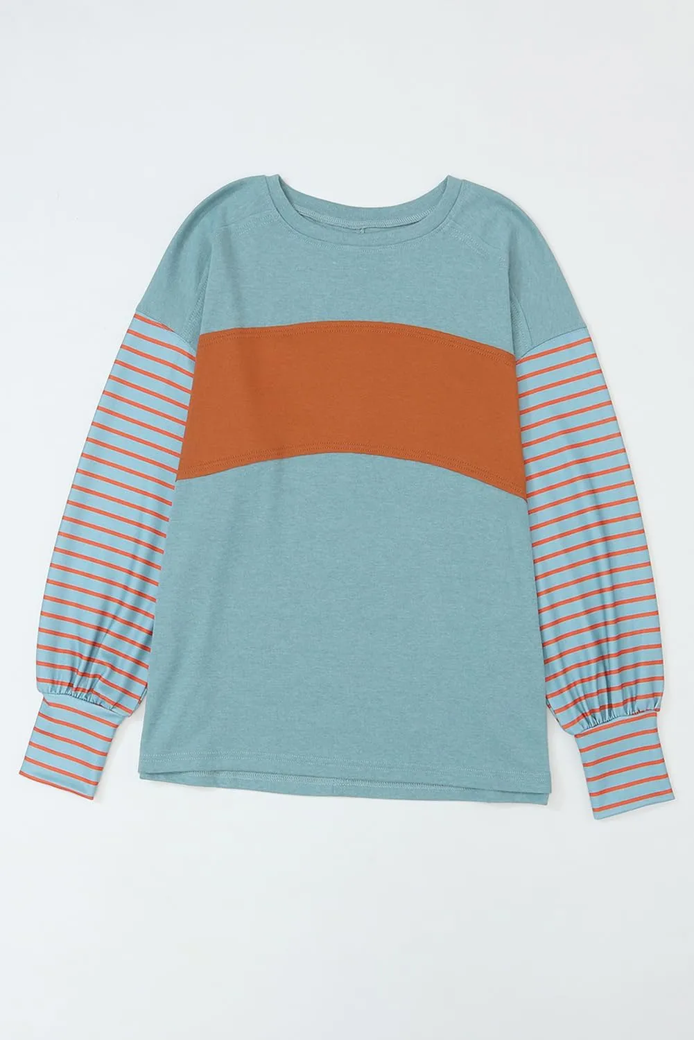 Women's Colorblock Striped Sleeve Tops Crewneck Sweatshirts Pullover Tunic Shirts Blouses