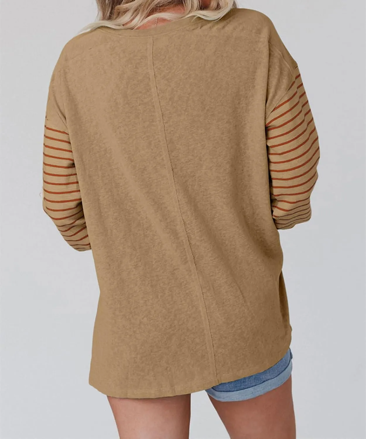 Women's Colorblock Striped Sleeve Tops Crewneck Sweatshirts Pullover Tunic Shirts Blouses