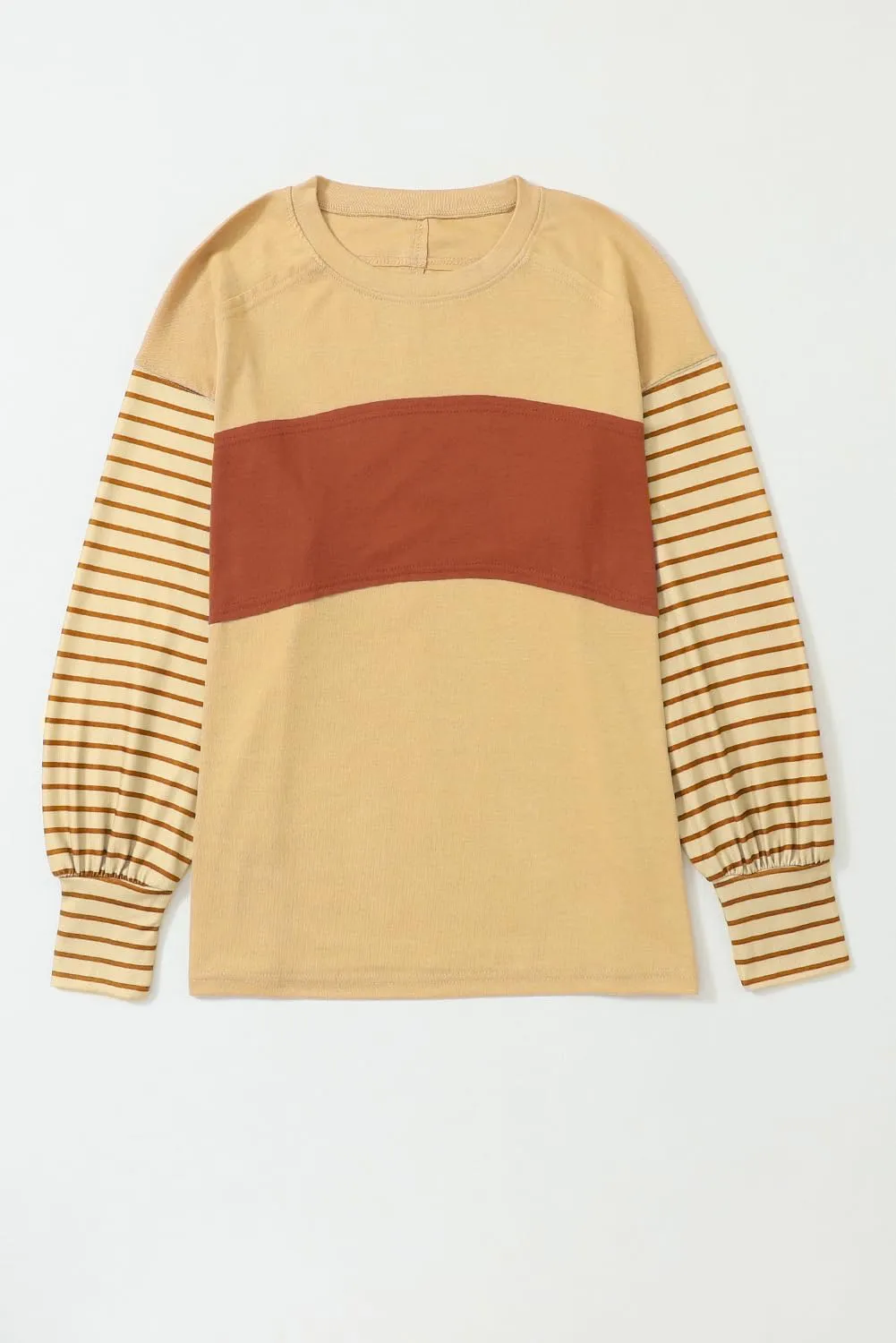 Women's Colorblock Striped Sleeve Tops Crewneck Sweatshirts Pullover Tunic Shirts Blouses