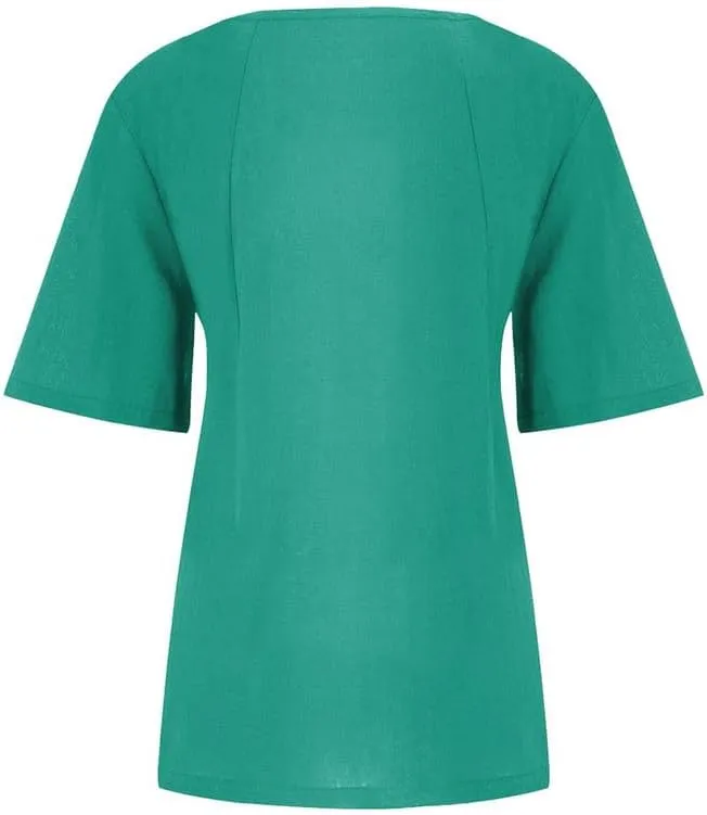 Women's Cotton Linen Shirts Short Sleeve Crewneck Blouse Button Casual Loose Fit T Shirt Tunic Tops for Summer