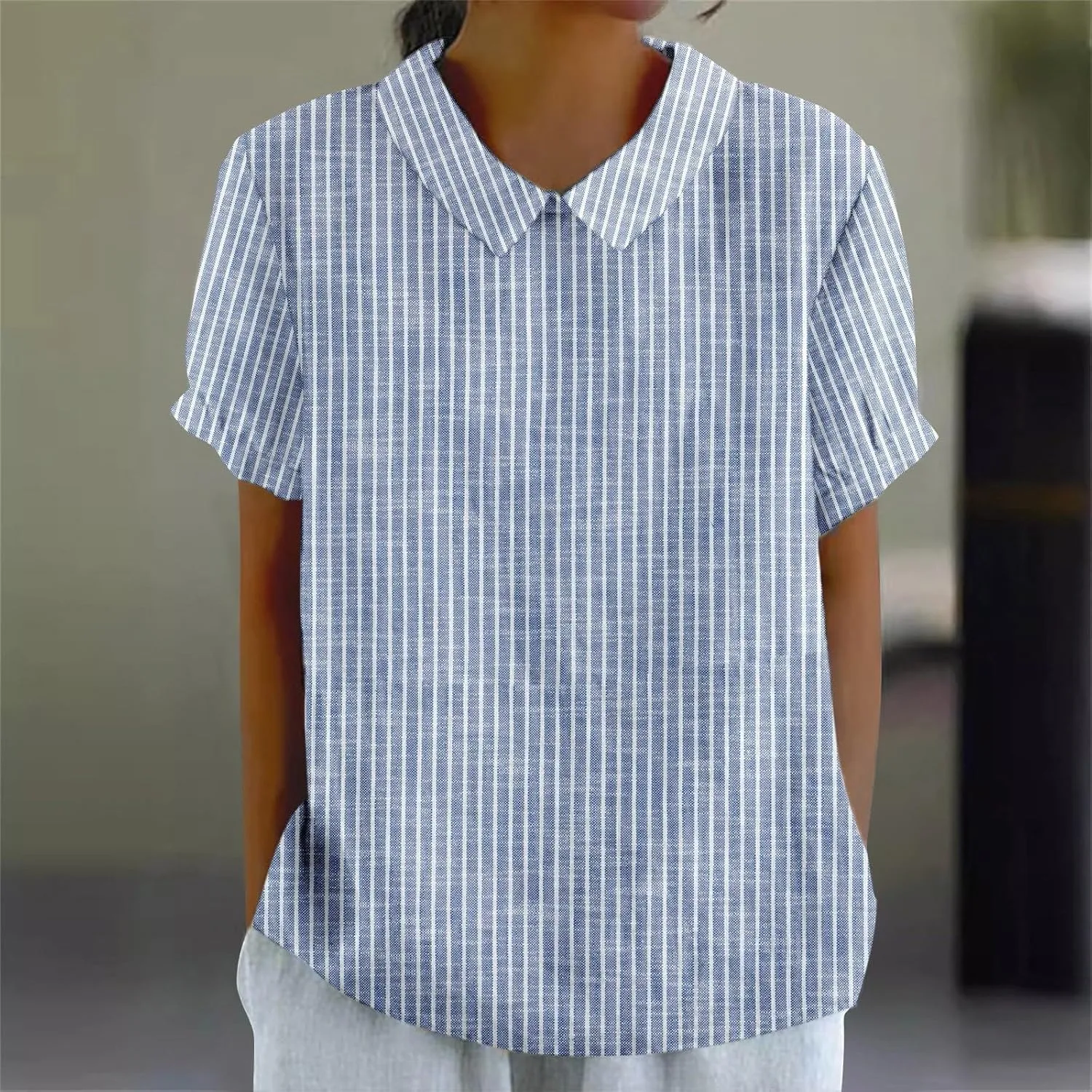 Womens Cotton Linen Short Sleeve T Shirts Casual Ruffled Trim Blouses Summer Cute Solid Tops Tunic Tee