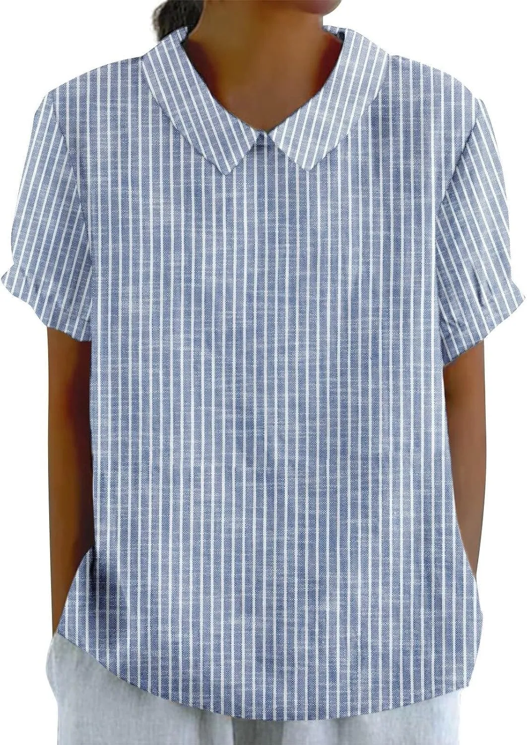 Womens Cotton Linen Short Sleeve T Shirts Casual Ruffled Trim Blouses Summer Cute Solid Tops Tunic Tee