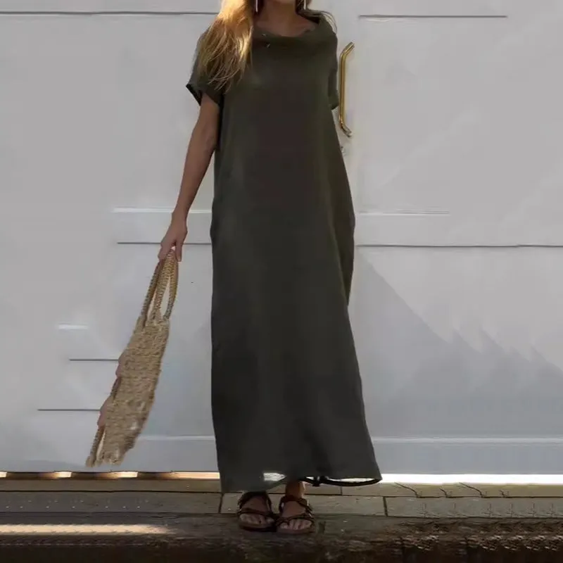 Womens Cowl Neck Cotton and Linen Casual Dress