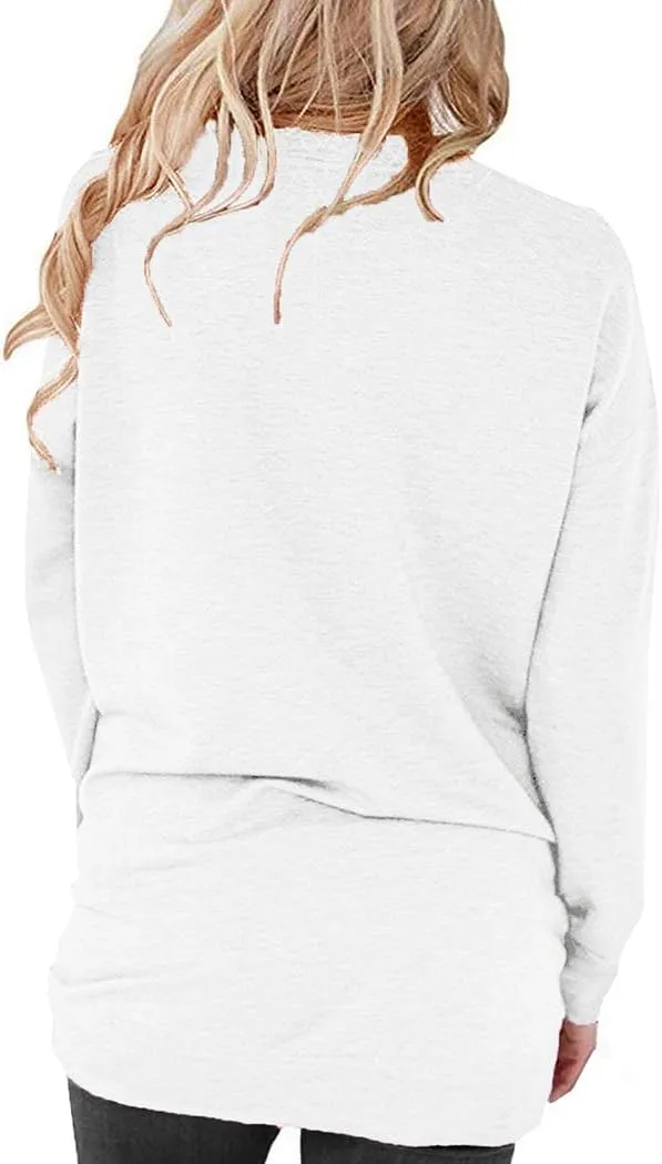 Womens Crewneck Long Sleeve Sweatshirts Casual Pullover Tops Loose Shirt with Pockets