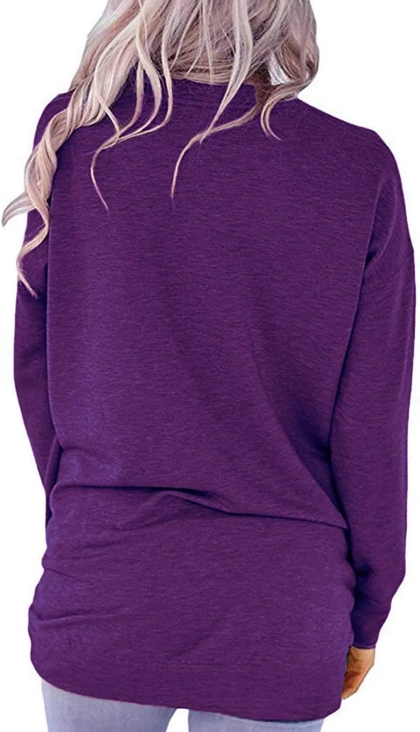 Womens Crewneck Long Sleeve Sweatshirts Casual Pullover Tops Loose Shirt with Pockets