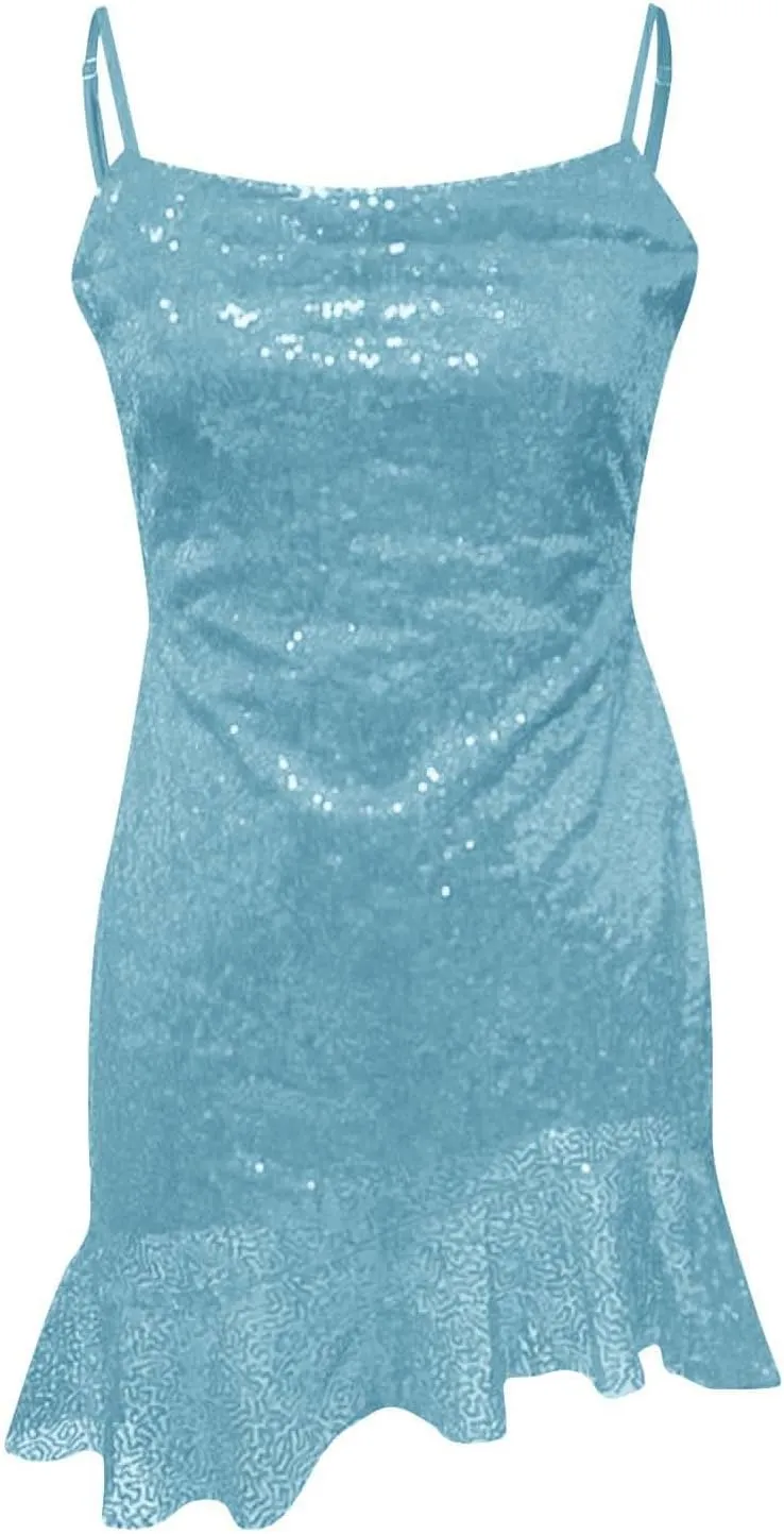 Women's Elegant Back Strap Lace Glitter Cocktail Dress with Leaf Edge Sleeveless Design for Party Evening