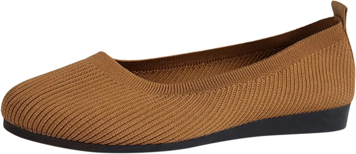 Women's Fashion Casual Shoes  Lightweight Slip-on Sneakers with Bow Tie  Breathable Woven Mesh  Comfortable Flat Bottom (7.5 UK Brown)