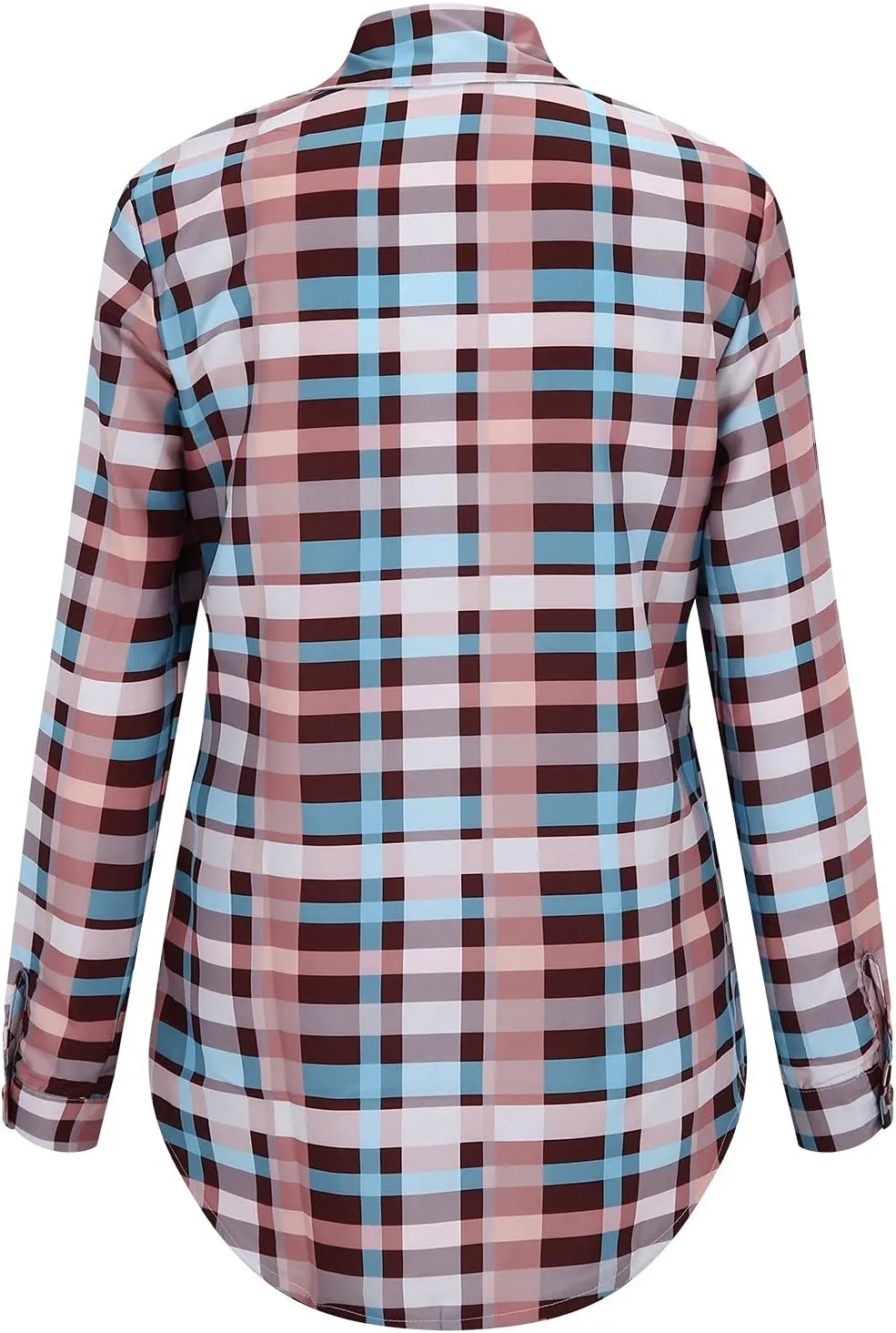 Womens Fashion Shirts Plaid Color Block Lapel Collar Roll Up Long Sleeve Button Cardigan Loose Fit Work Party Blouse