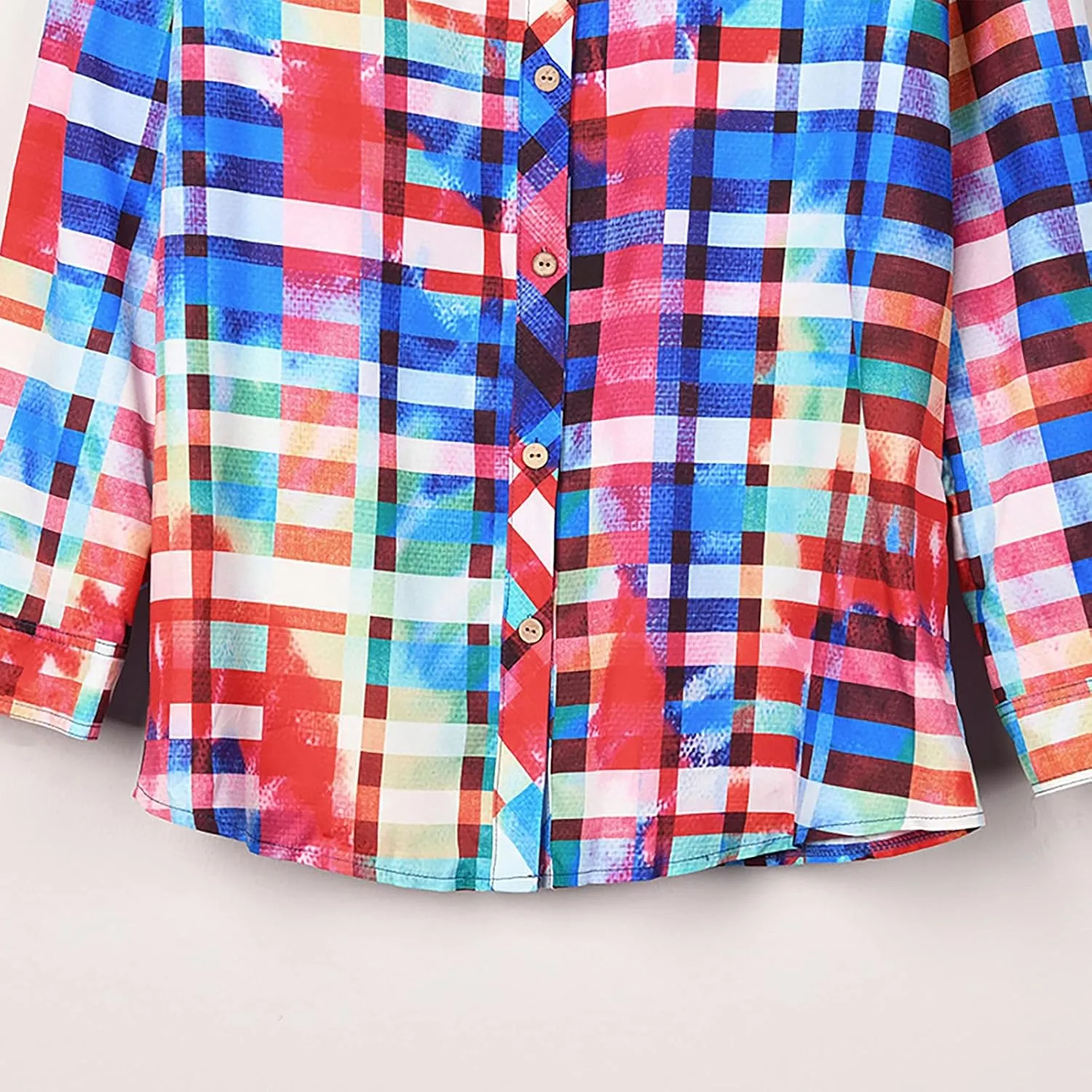 Womens Fashion Shirts Plaid Color Block Lapel Collar Roll Up Long Sleeve Button Cardigan Loose Fit Work Party Blouse