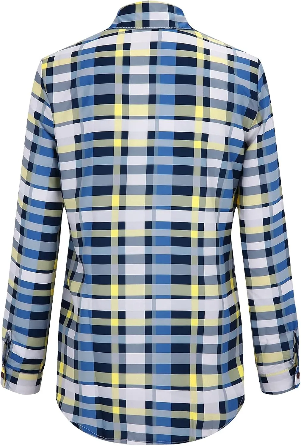 Womens Fashion Shirts Plaid Color Block Lapel Collar Roll Up Long Sleeve Button Cardigan Loose Fit Work Party Blouse