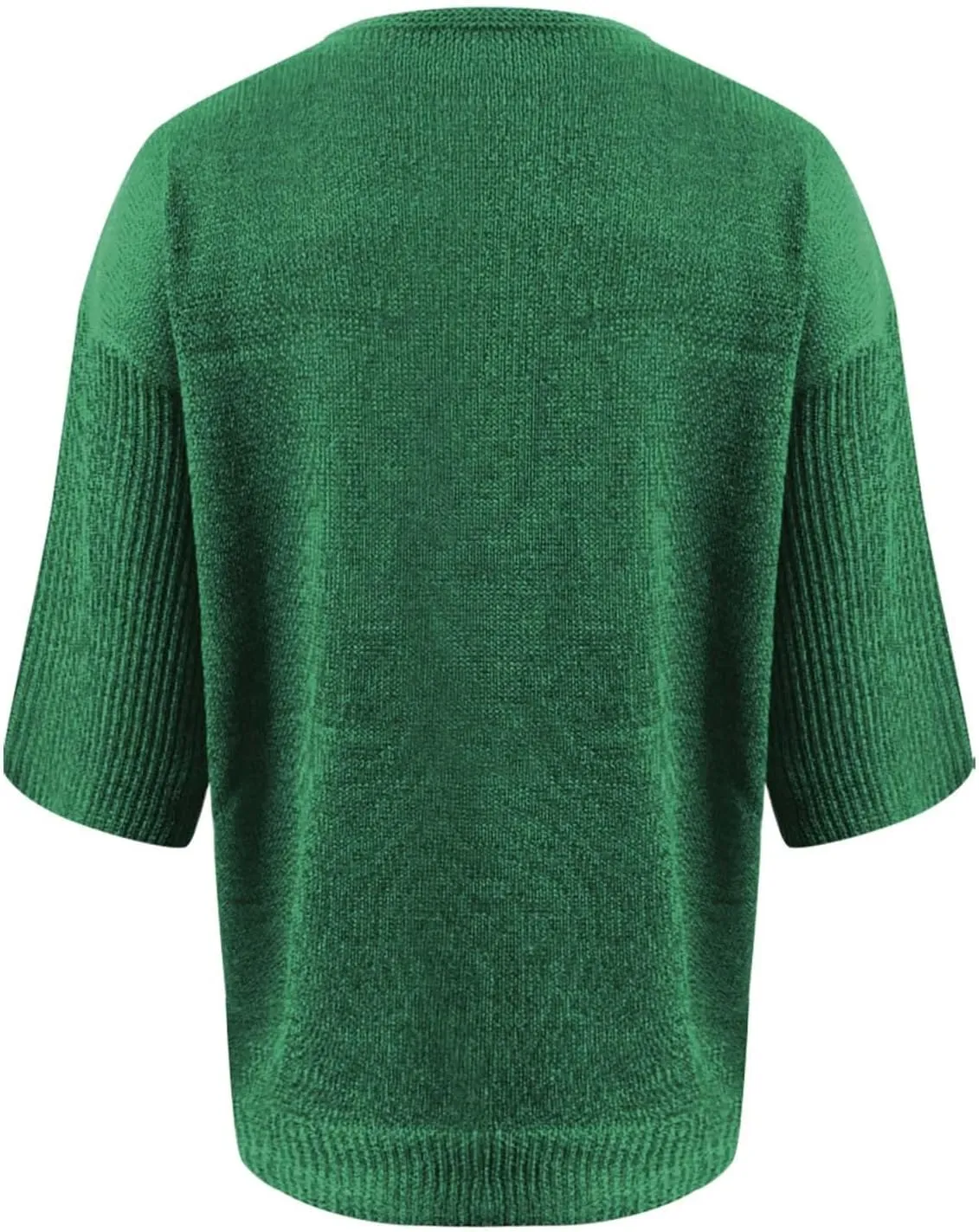 Womens Fashion Sweaters Loose V Neck 3/4 Length Sleeve Pullover Knitted Shirts Fall Solid Color Slouchy Crochet Tops