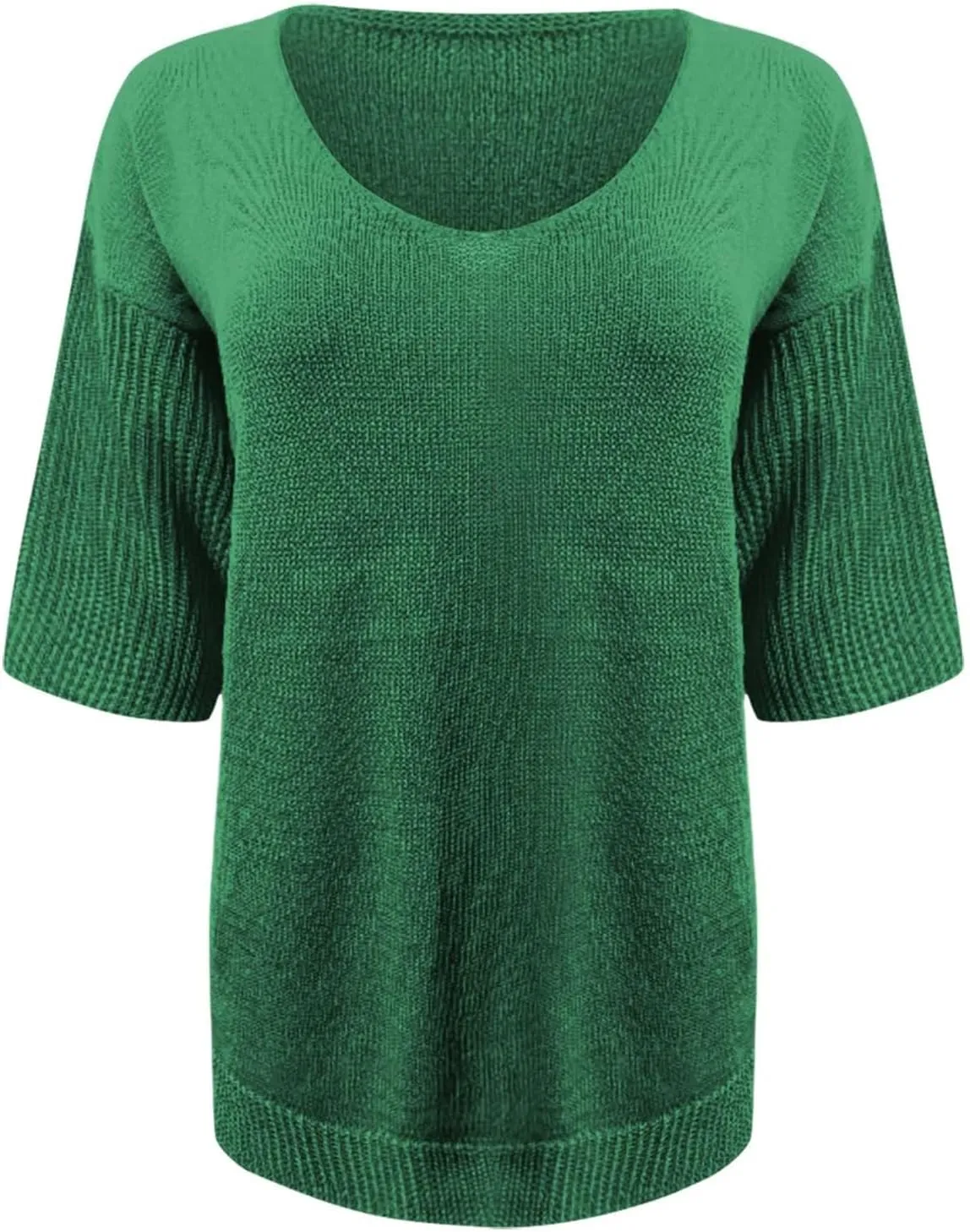 Womens Fashion Sweaters Loose V Neck 3/4 Length Sleeve Pullover Knitted Shirts Fall Solid Color Slouchy Crochet Tops