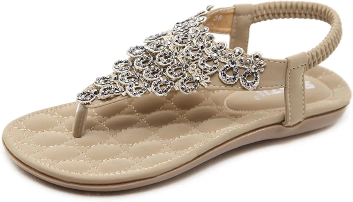 Womens Flip Flops Dressy Boho Flat Sandals Summer Flower Sandals Elastic Ankle Strap Sandals Casual Walking Shoes
