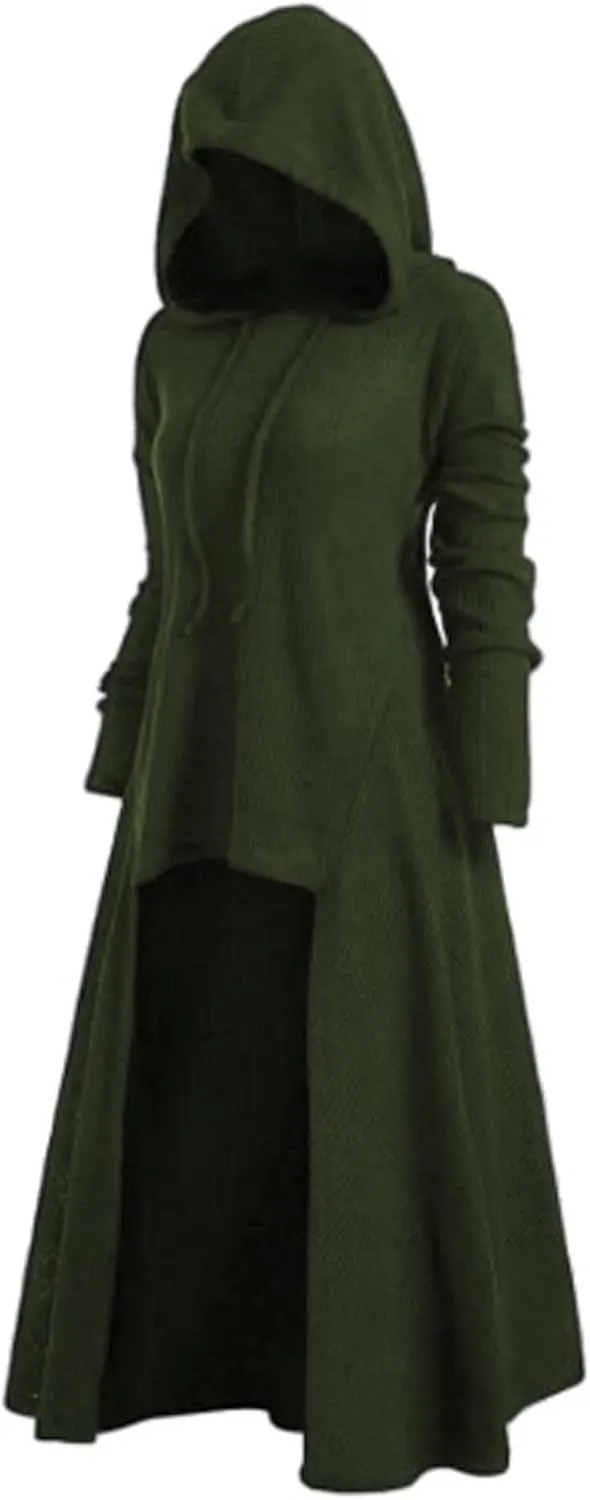 Women's Gothic Top Plus Size Knitted Halloween Vampires Witch Cloak Long Sleeve Sweatshirts Hoodies High Low Hem Dress
