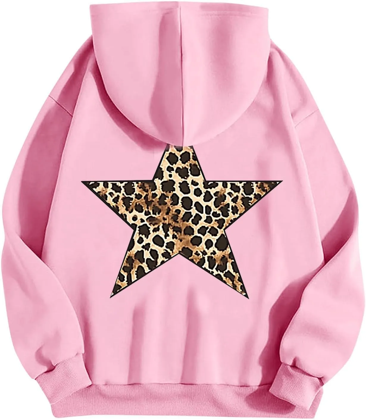 Women's Hoodies Oversized Sweatshirts Long Sleeve Y2k Leopard Star Print Pullover Tops Fall Winter Top with Pocket