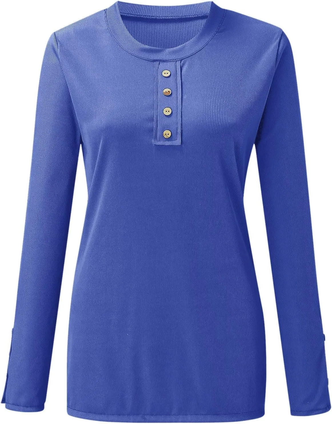 Womens Knit Sweater Fashion Solid Color Scoop Neck Button Up Slim Fit Long Sleeve Ribbed Tops Autumn Knitwear Shirts