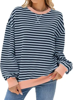 Women's Long Sleeve Round Neck Sweatshirt Loose T Shirt Blouses Tops