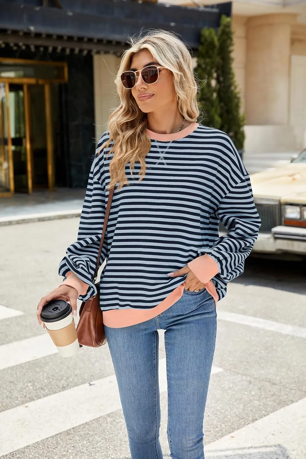 Women's Long Sleeve Round Neck Sweatshirt Loose T Shirt Blouses Tops