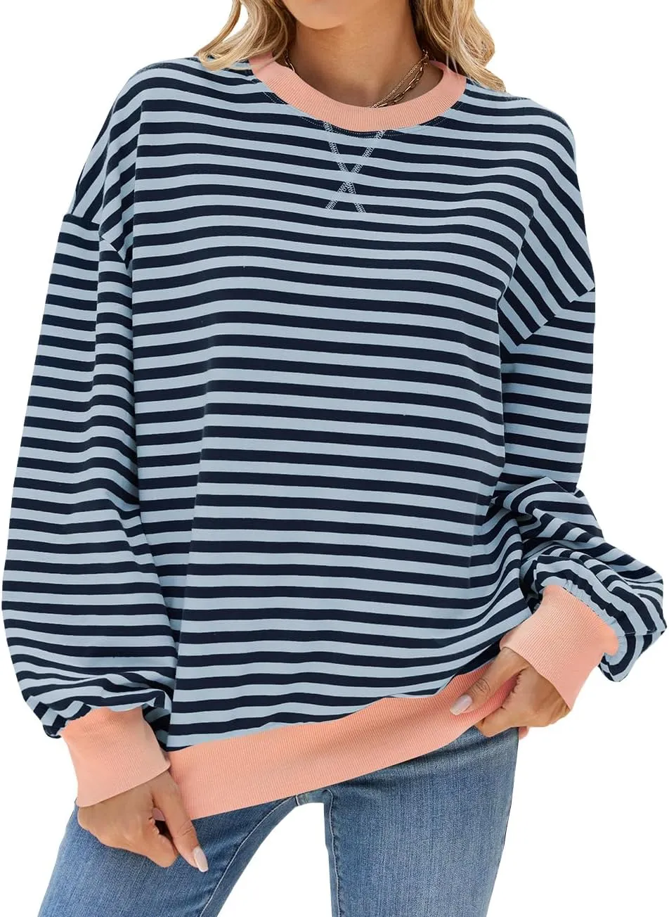 Women's Long Sleeve Round Neck Sweatshirt Loose T Shirt Blouses Tops