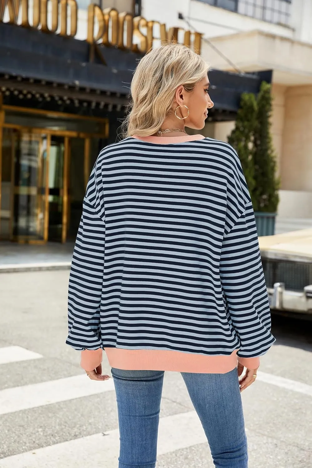 Women's Long Sleeve Round Neck Sweatshirt Loose T Shirt Blouses Tops
