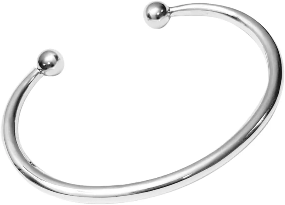 Women's Men's 925 Sterling Silver Torque Bangle | Classic Slim Plain Silver Bar Torque Bangle for Men and Women