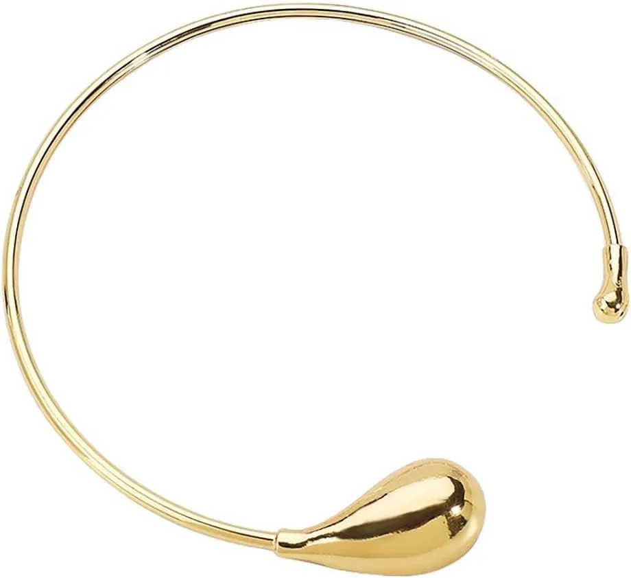 Women's Metallic Oversized Teardrop Big Pearl Irregular Ball Thin Choker 18K Gold Plated Tribal Vintage Boho Vacation Party Statement Necklace Fashion Costume Jewelry