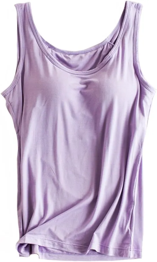 Womens Modal Built-in Bra Padded Camisole Yoga Tanks Tops