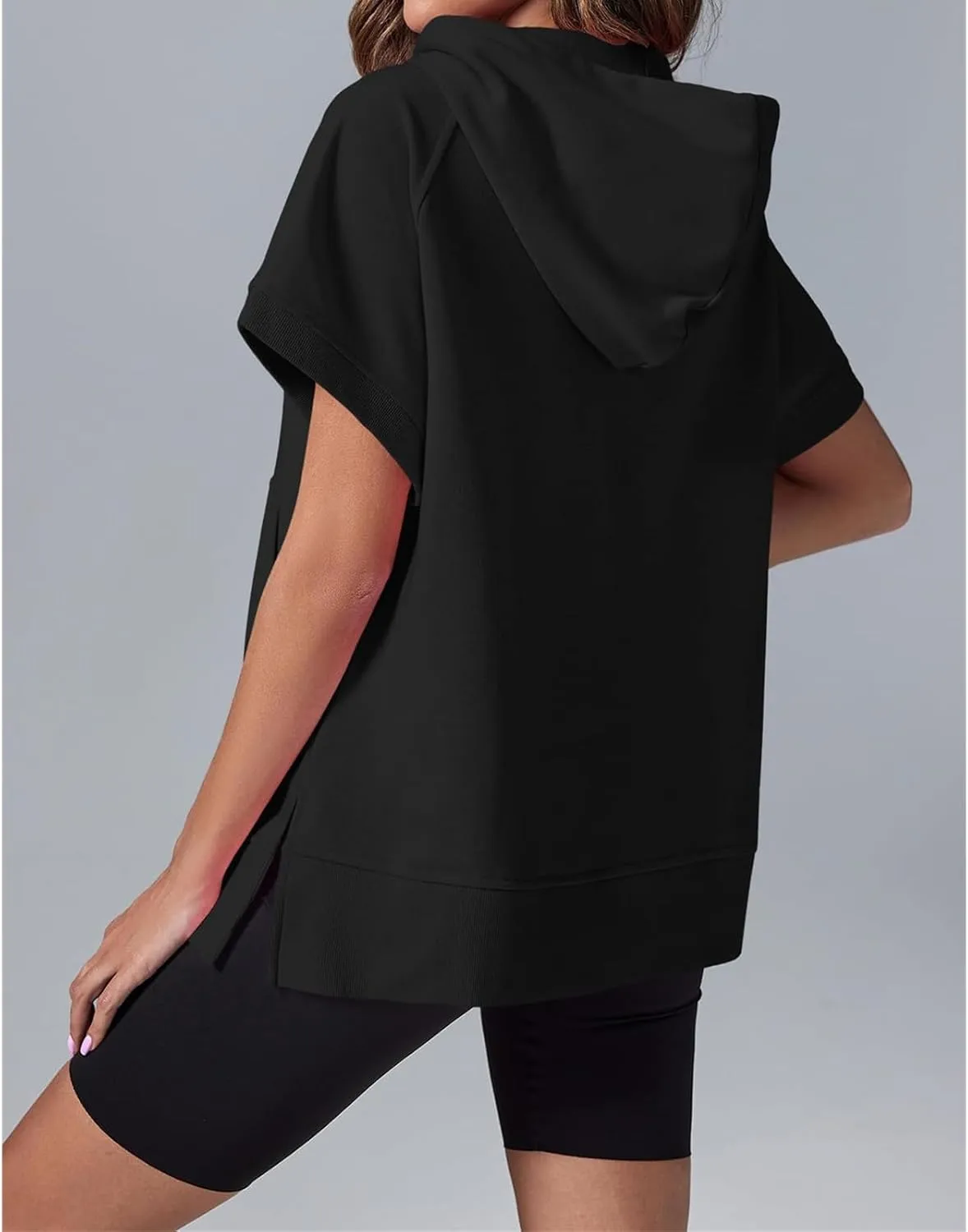 Womens Oversized Half Zip Hoodies Short Sleeve Casual Sweatshirts Summer Pullover Tops with Pockets Loose 2025 Clothes