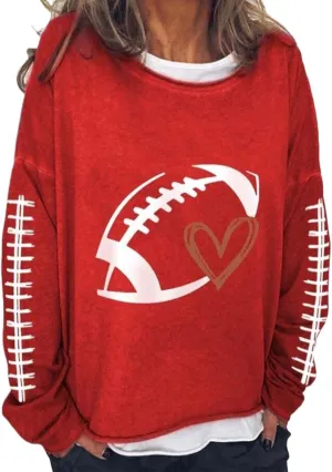 Womens Oversized Sweatshirts Funny Letter Rugby Print Drop Shoulder Pullovers Crewneck Long Sleeve Lightweight Blouse