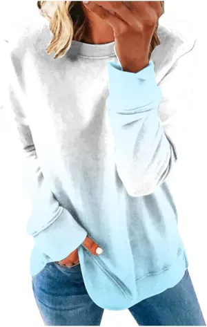 Womens Oversized Sweatshirts Hoodies Casual Long Sleeve Crew Neck Pullover Tops Fashion Gradient Color Sweater