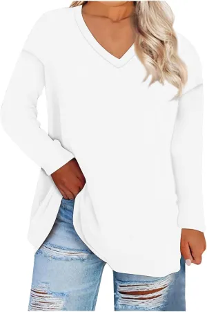 Womens Plus Size Tops Fall Striped Tunic Graphic Western Shirts Long Sleeve Vneck Work Tops Winter Cotton Sweatshirts