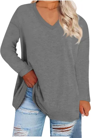 Womens Plus Size Tops Fall Striped Tunic Graphic Western Shirts Long Sleeve Vneck Work Tops Winter Cotton Sweatshirts
