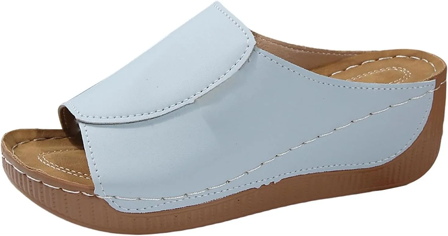 Womens Sandals Comfortable Orthopedic Arch Support All Day Walking Open Toe Pu Leather Slip On Platform Wedge Sandals