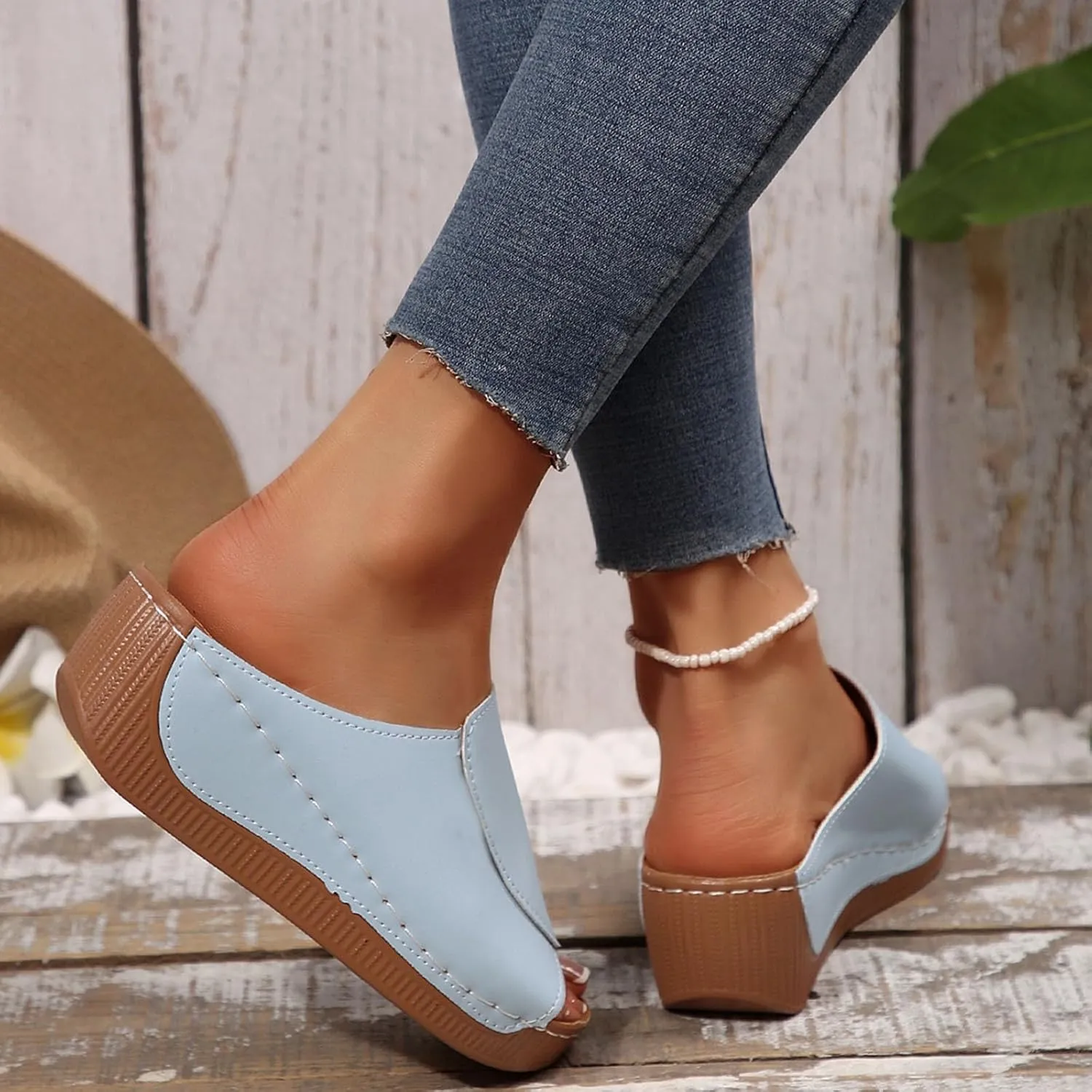 Womens Sandals Comfortable Orthopedic Arch Support All Day Walking Open Toe Pu Leather Slip On Platform Wedge Sandals