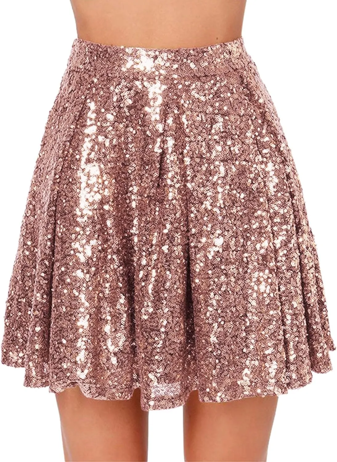 Women's Sequin Mini Skirt Sparkly High Waist Lined Layered Flared Pleated Glitter Night Out Party Short Skirts