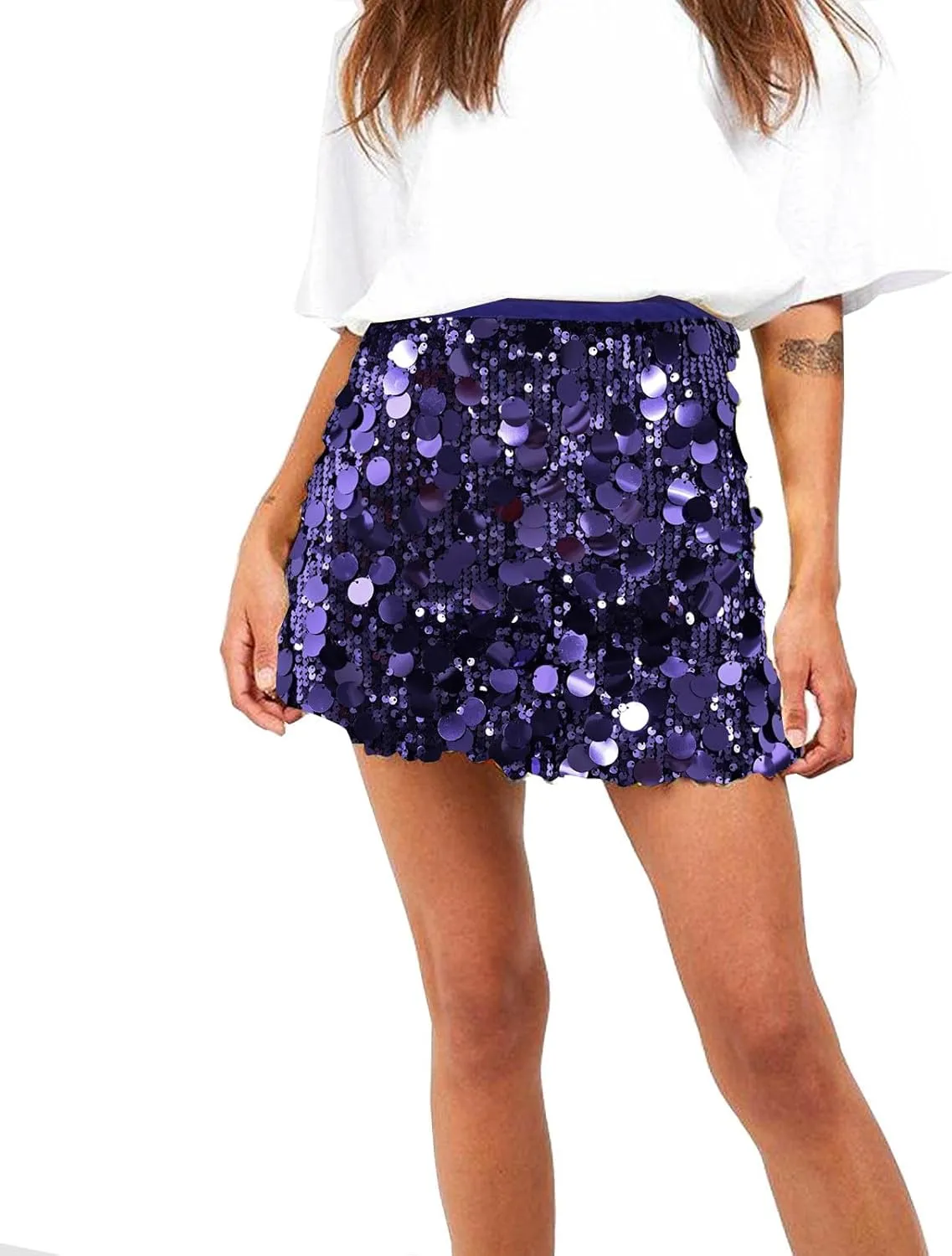 Women's Sequin Skirts Shiny Sparkly Mini Bodycon Skirts Holiday Party Outfits Night Out Dance Club Rave Costume
