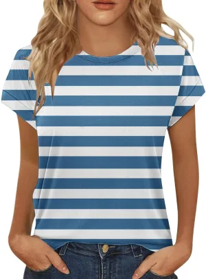 Womens Short Sleeve Round Neck Blouses Spring Dressy Casual Loose Fit T Shirts Summer Solid Color Tunic Tops