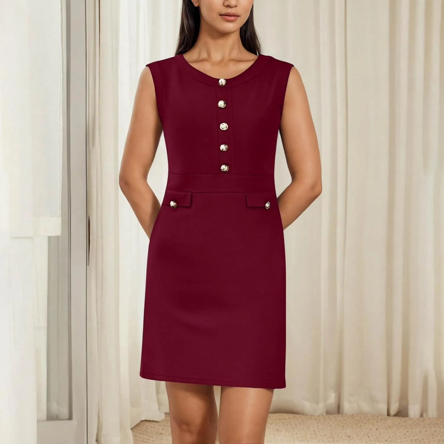 Women's Sleeveless A-Line Dress 2025 Summer Button Elegant Mini Dresses Slim Wear to Work Business Office Dress