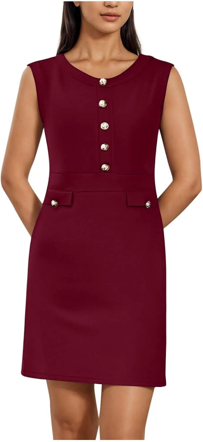Women's Sleeveless A-Line Dress 2025 Summer Button Elegant Mini Dresses Slim Wear to Work Business Office Dress