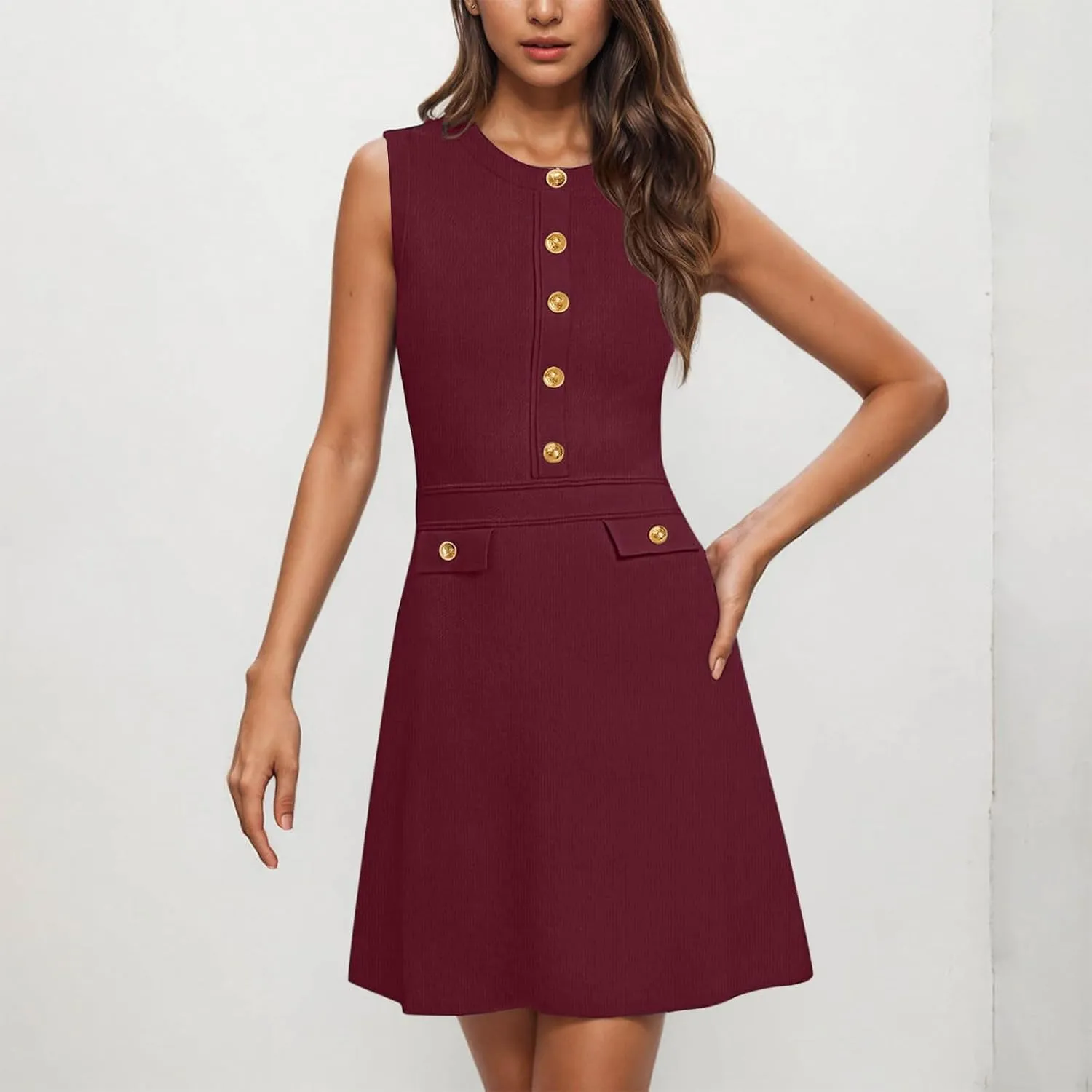 Women's Sleeveless A-Line Dress 2025 Summer Button Elegant Mini Dresses Slim Wear to Work Business Office Dress