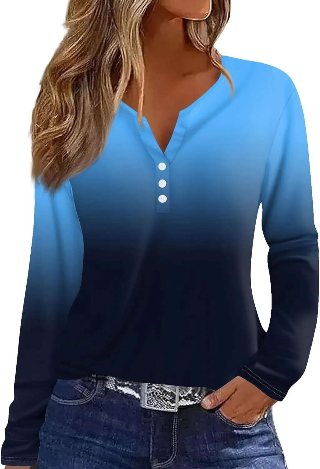 Womens Spring Long Sleeve Tops Button Down Henley V Neck Shirts Dressy Casual Fall Floral Blouses