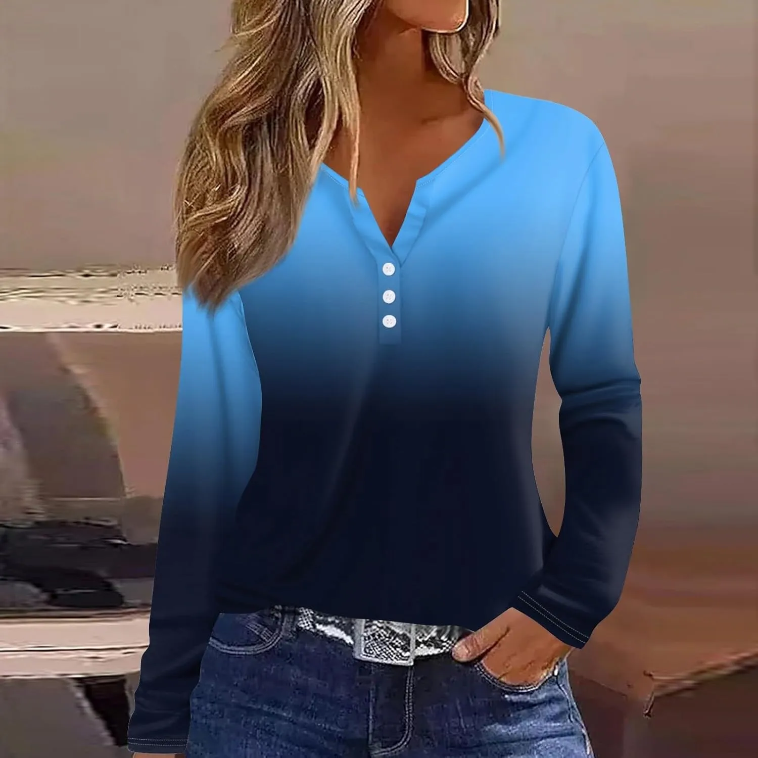 Womens Spring Long Sleeve Tops Button Down Henley V Neck Shirts Dressy Casual Fall Floral Blouses