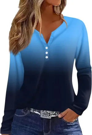Womens Spring Long Sleeve Tops Button Down Henley V Neck Shirts Dressy Casual Fall Floral Blouses