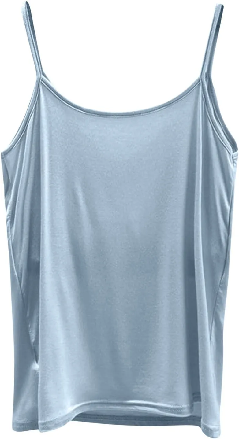 Womens Summer Camisole with Built in Bra Sleeveless Spaghetti Strap Basic Tank Tops 2025 Summer Workout Yoga Clothes