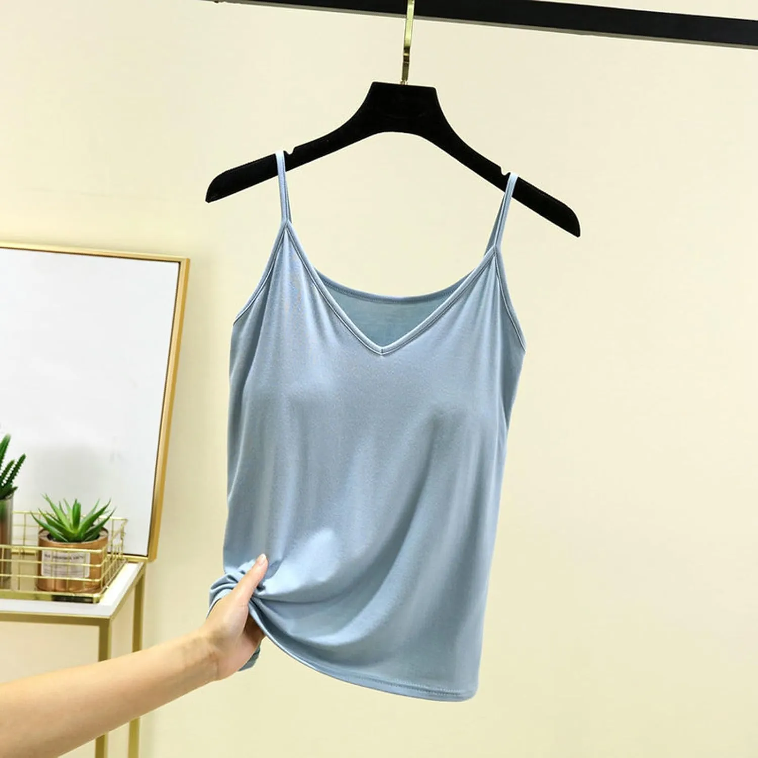 Womens Summer Camisole with Built in Bra Sleeveless Spaghetti Strap Basic Tank Tops 2025 Summer Workout Yoga Clothes