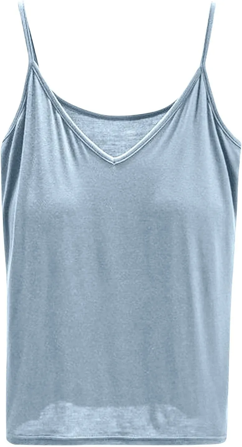 Womens Summer Camisole with Built in Bra Sleeveless Spaghetti Strap Basic Tank Tops 2025 Summer Workout Yoga Clothes