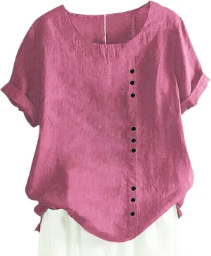 Women's Summer Embroidered T Shirts Casual Cotton Linen Blouse Short Sleeve Round Neck Tops Oversized Boho Tees