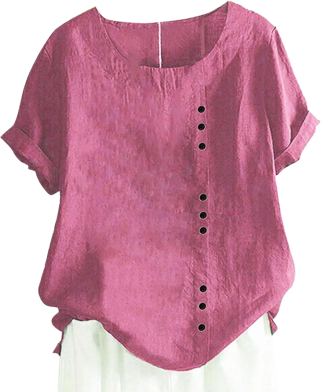 Women's Summer Embroidered T Shirts Casual Cotton Linen Blouse Short Sleeve Round Neck Tops Oversized Boho Tees
